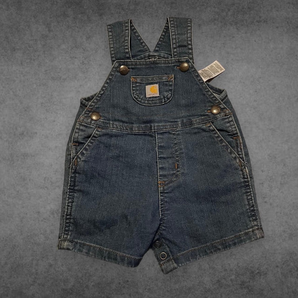 Carhartt Baby Boys Denim Short Overalls Blue SD8856-B 9 Months Vintage Y2K Style